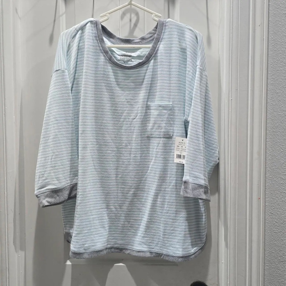 Cuddl Duds Light Blue Striped Blouse